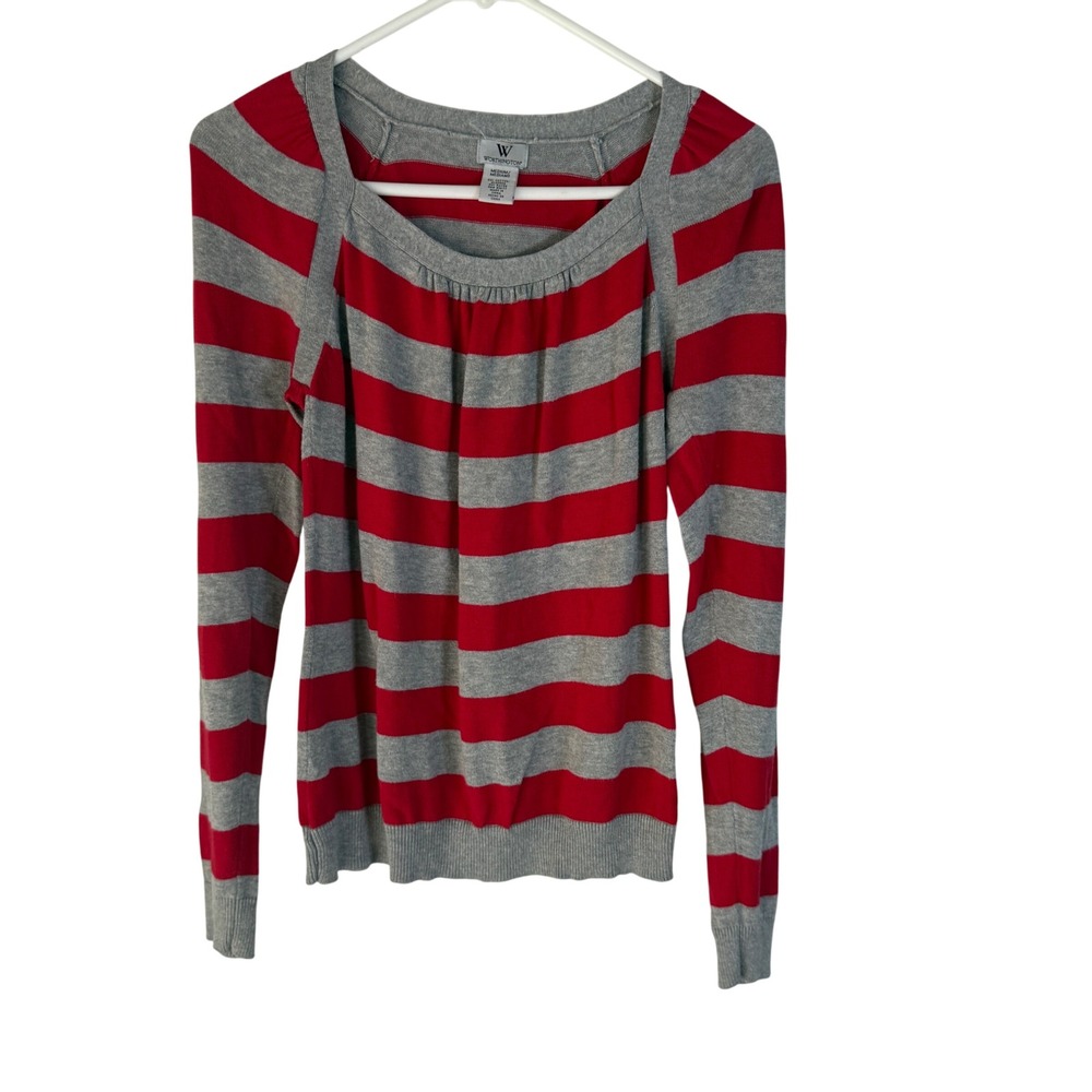 Worthington Y2k Red Gray Striped Long Sleeve Scoop Neck Sweater M‎ Bella Swan